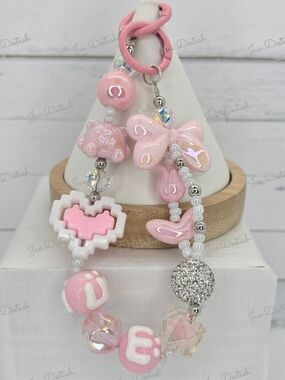 Pink Bow and Heart Beaded Phone/Purse/Key Lanyard CH4378